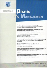 Jurnal Bisnis Dan Manajemenm, Volume XVI Nomor II,September 2015